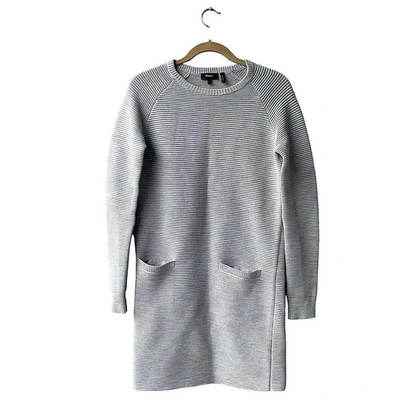THEORY Women’s Noble Sweater Dress Light Gray Ribbed Knit Crew-neck Wool Blend S - Picture 2 of 4